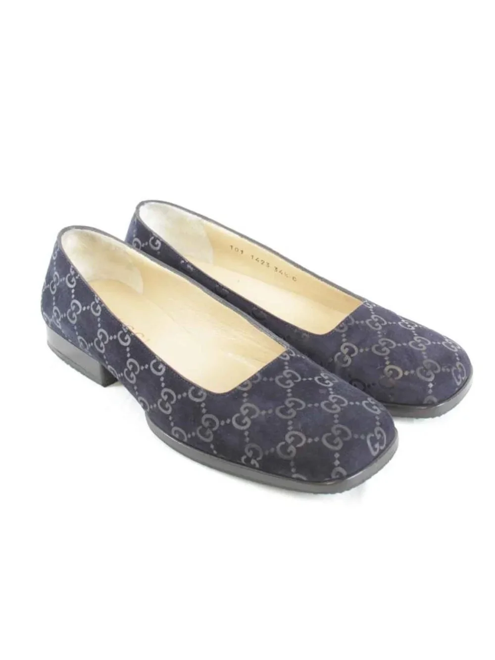 Gucci GG Suede Pumps 34.5 Navy Heel
